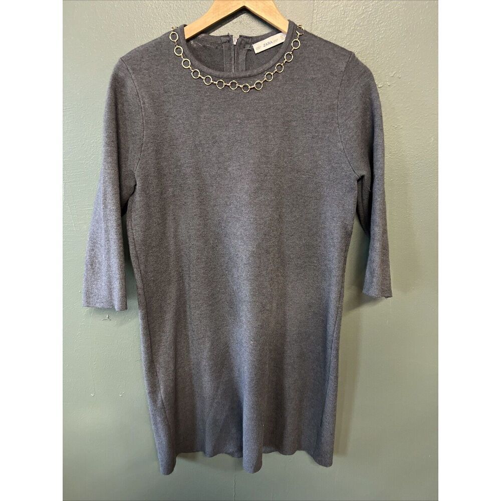 Zara Charcoal Gray Knit A-line Midi Dress Women Size Medium
